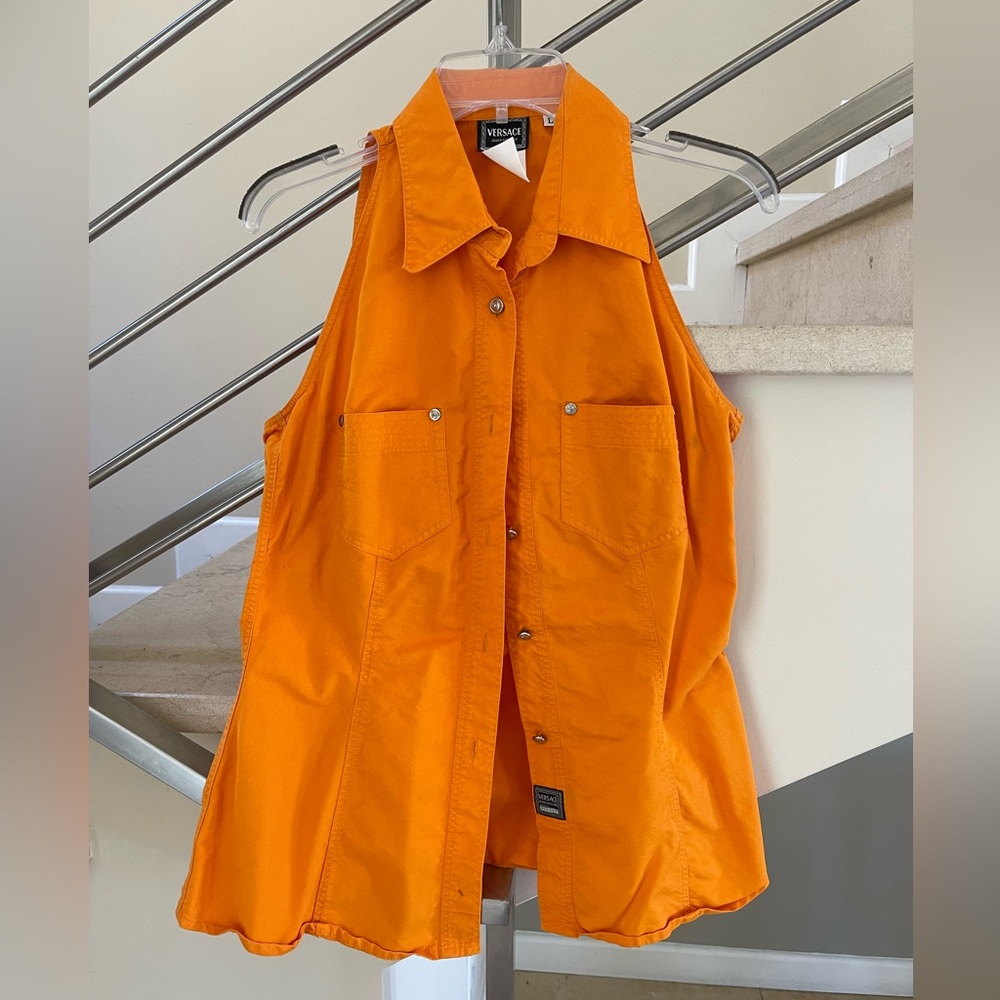 Vintage Versace Orange Sleeveless Top with logo buttons